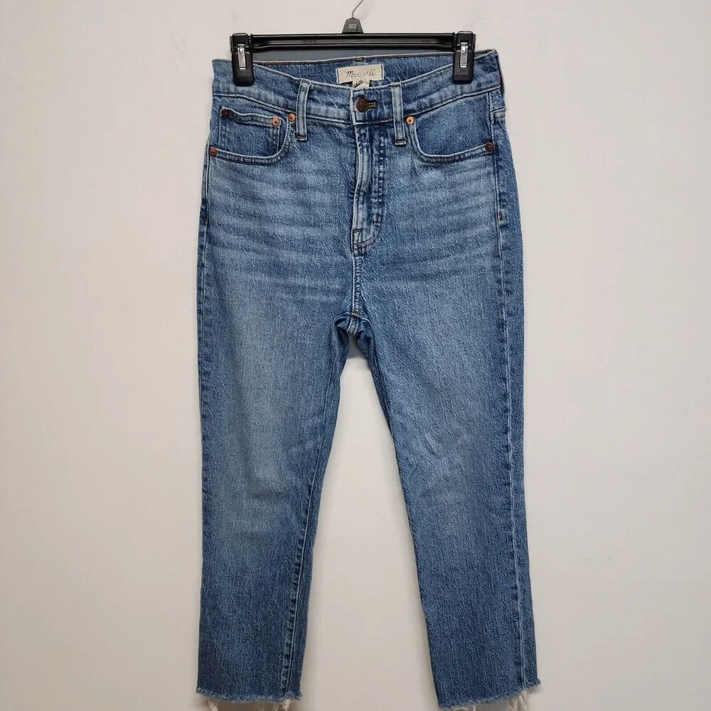 Madewell Womens Perfect Fit Vintage Crop Jeans 26x24 Blue Raw Hem Whiskering